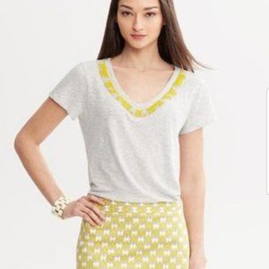 NWT Banana Republic Milly Collection Beaded T-Shirt Small Petite Gray Yellow